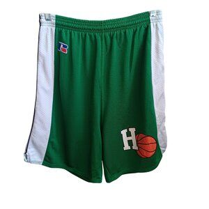 Men's 34 Vintage Basketball Shorts Russell Athletic Green/White Logo Mesh USA